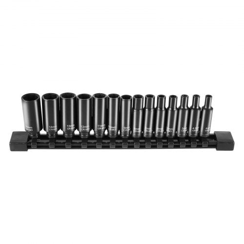 Impact Sockets Set 14pcs 6-Point 1/4" Drive Bit Ratchet Tool Kit Case