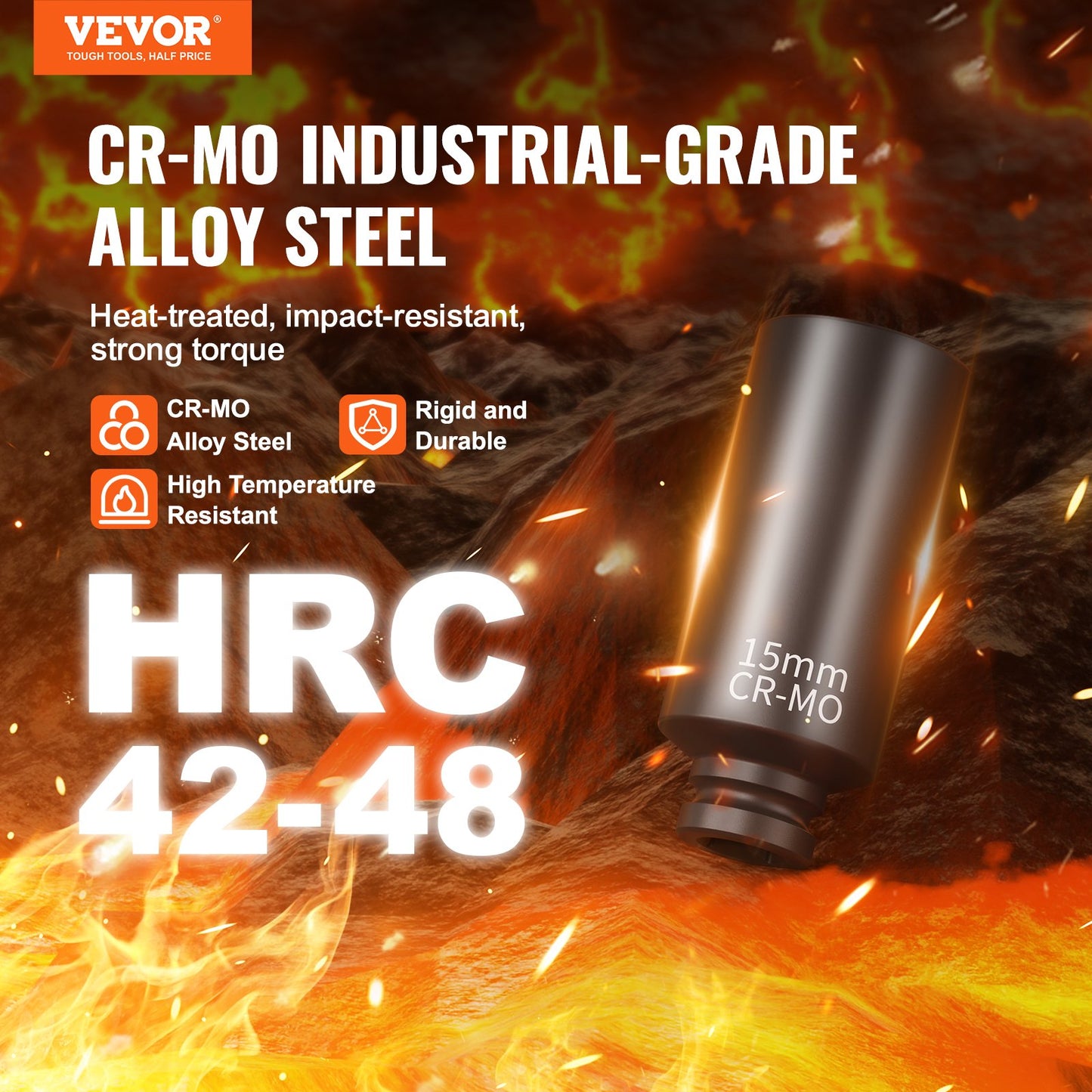 Impact Sockets Set 14PCS 6-Points 1/4" Deep Socket Set Metrisk 4-15mm Cr-Mo