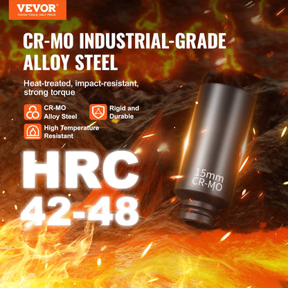 Impact Sockets Set 14PCS 6-Points 1/4" Deep Socket Set Metrisk 4-15mm Cr-Mo