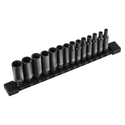 Impact Sockets Set 14PCS 6-Points 1/4" Deep Socket Set Metrisk 4-15mm Cr-Mo