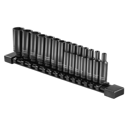 Impact Sockets Set 14PCS 6-Points 1/4" Deep Socket Set Metrisk 4-15mm Cr-Mo