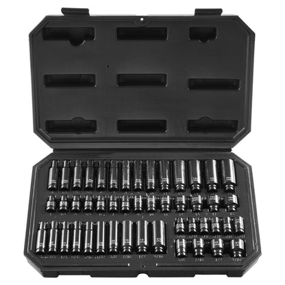 Impact Sockets Set 48st 6-Point 1/4" Drive Bit Ratchet Tool Kit Case