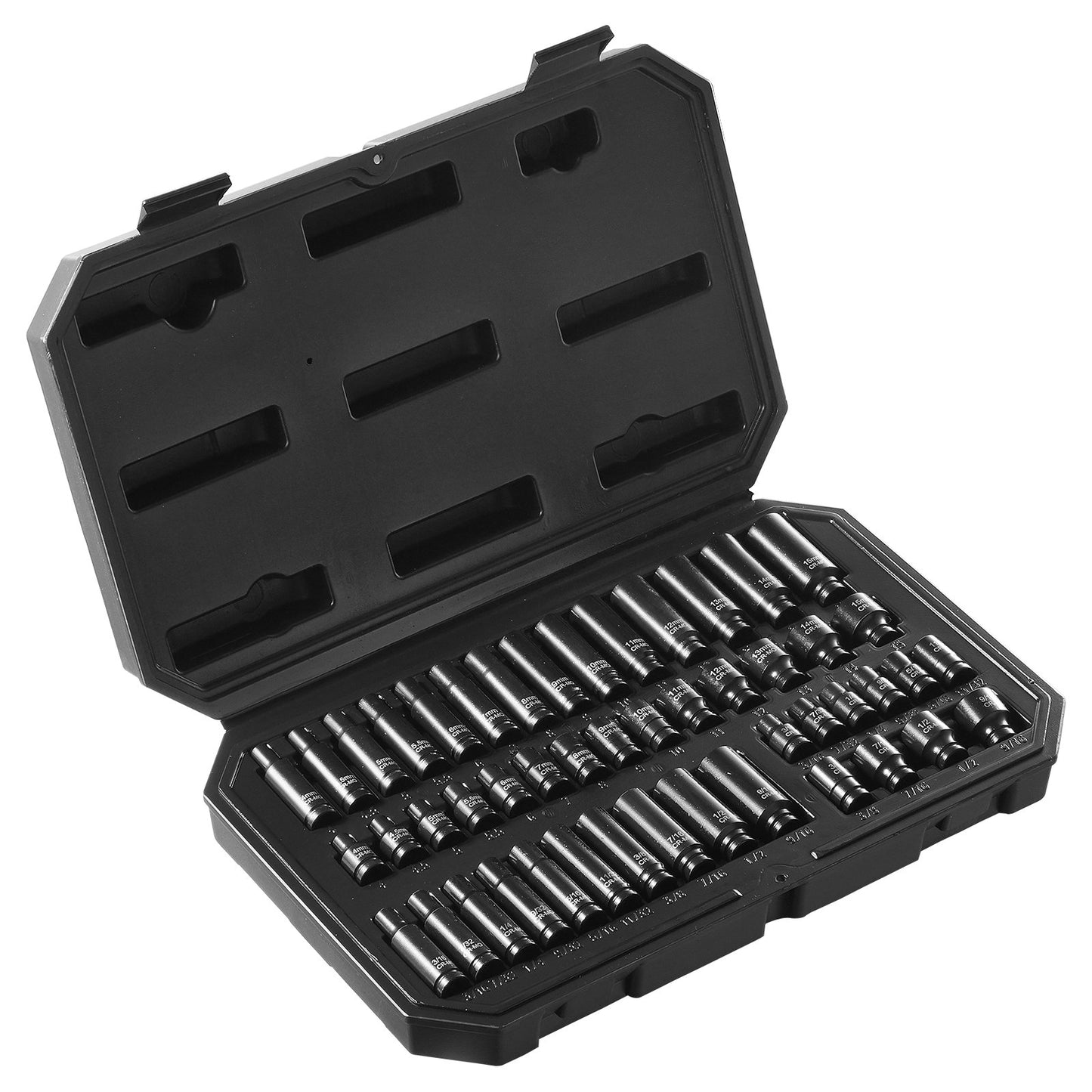 Impact Sockets Set 48st 6-Point 1/4" Drive Bit Ratchet Tool Kit Case