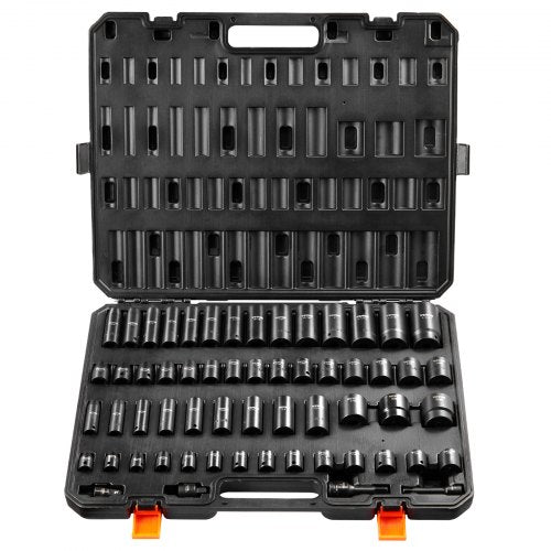 3/8" & 1/2" Drive Impact Socket Set, 59PCS Socket Set SAE 5/16" to 1-1/4" and Metric 6-32mm, 6 Point Cr-Mo Alloy Steel for Auto Repair, Easy-to-Read Markings, Rugged Construction, Storage Case