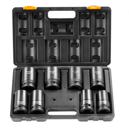 1" Drive Impact Socket Set, 8 Piece Deep Socket Set Metric 27-41mm, 6 Point Cr-Mo Alloy Steel for Auto Repair, Easy-to-Read Size Markings, Rugged Construction, Includes Storage Case