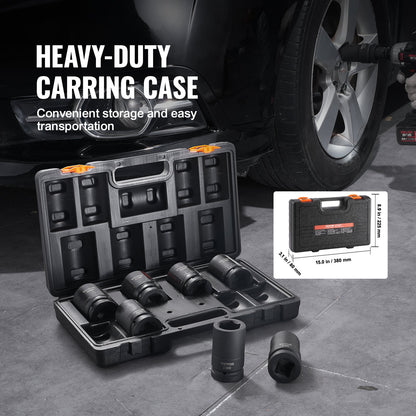 Schlagschrauber-Set, 8-teilig, 6-Punkt-Steckschlüssel, 1-Zoll-Antrieb, Ratschen-Werkzeugkoffer