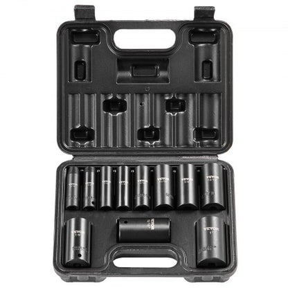 3/8" Drive Impact Socket Set, 11 Piece Deep Socket Set SAE 5/16"-1", 6 Point CR-V Alloy Steel for Auto Repair, Easy-to-Read Size Markings, Rugged Construction, Includes Storage Case