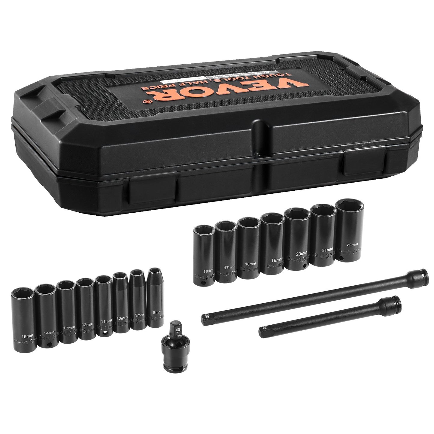 Impact Sockets Set 18st 6-Points 3/8" Drive Bit Ratchet Tool Kit Case