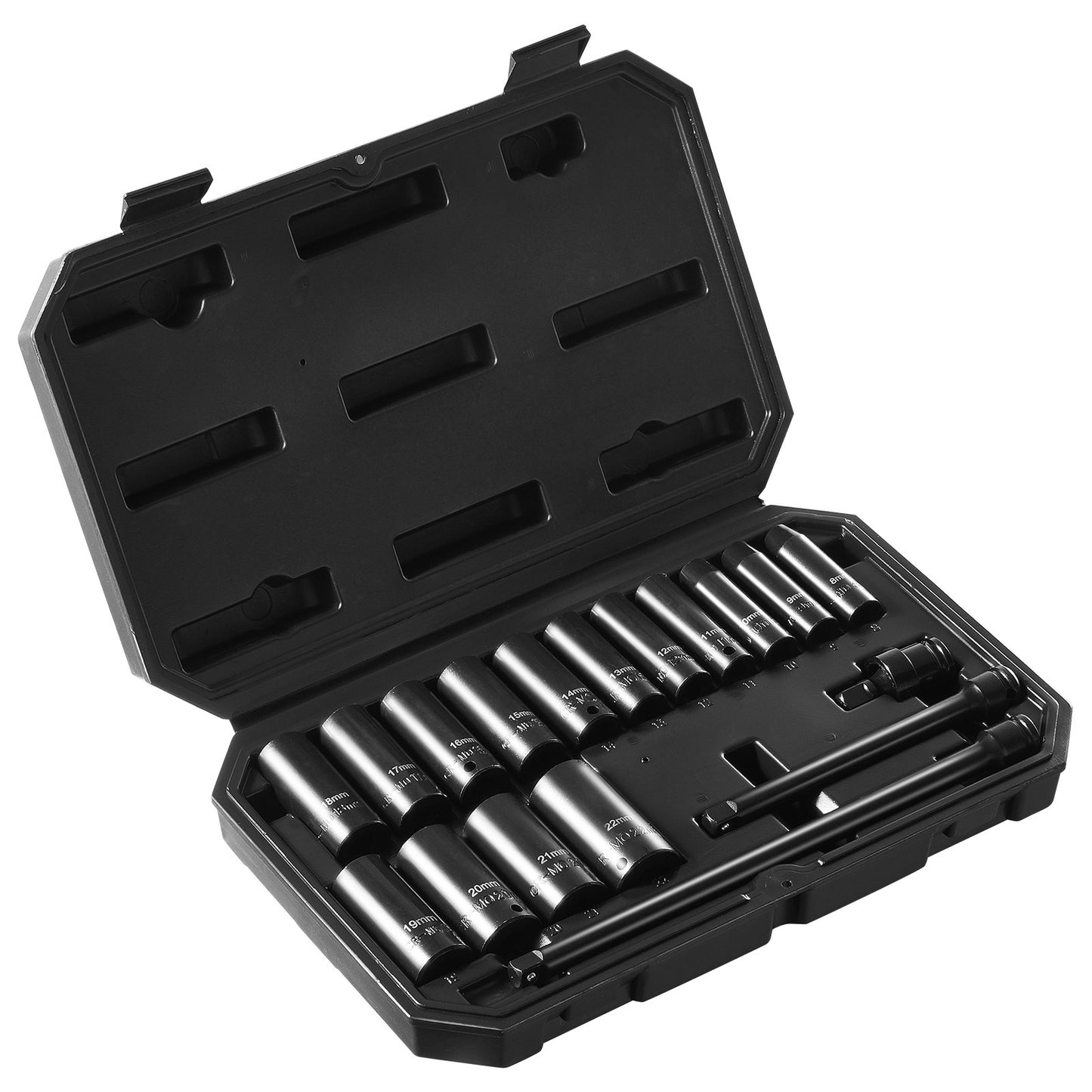 Impact Sockets Set 18st 6-Points 3/8" Drive Bit Ratchet Tool Kit Case
