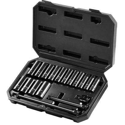 Impact Sockets Set 18st 6-Points 3/8" Drive Bit Ratchet Tool Kit Case
