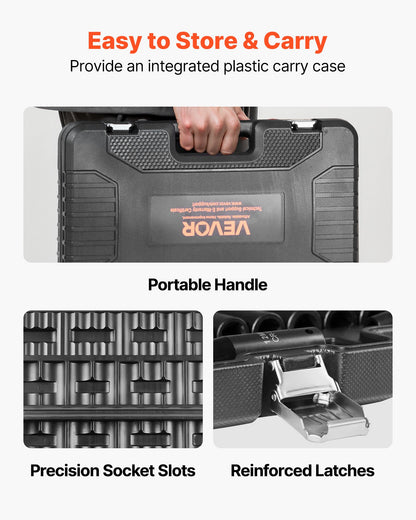 Drive Impact Socket Set 1/2" - 26 Piece Deep Socket Set Metric 11-36 mm, 6 Point CR-V & Cr-Mo Alloy Steel for Auto Repair - Easy-to-Read Size Markings, Rugged Sockets Organizer, Storage Case