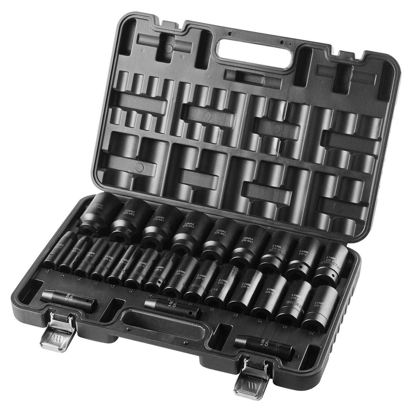 Drive Impact Socket Set 1/2" - 26 Piece Deep Socket Set Metric 11-36 mm, 6 Point CR-V & Cr-Mo Alloy Steel for Auto Repair - Easy-to-Read Size Markings, Rugged Sockets Organizer, Storage Case
