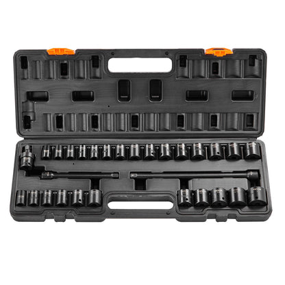 Impact Sockets Set 29st 6-Points 3/8in Drive Bit Ratchet Tool Kit Case
