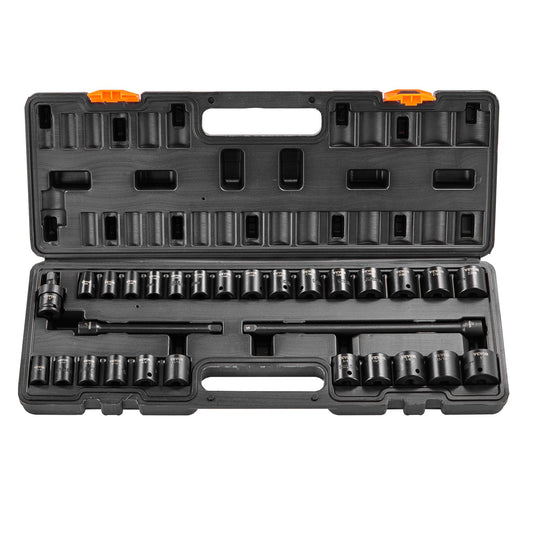 Impact Sockets Set 29st 6-Points 3/8in Drive Bit Ratchet Tool Kit Case