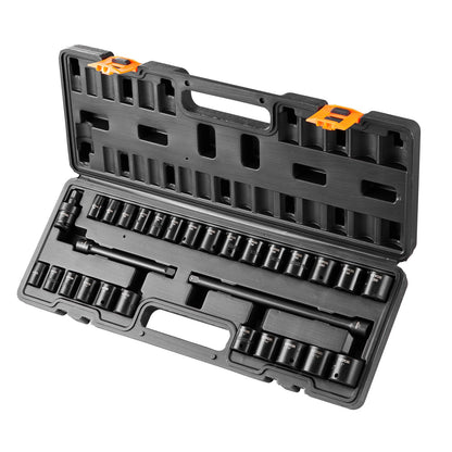 Impact Sockets Set 29st 6-Points 3/8in Drive Bit Ratchet Tool Kit Case