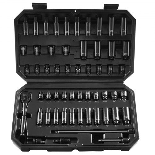 Drive Impact Socket Set 1/4" - 55 Piece Deep & Shallow Socket Set SAE 5/32"-9/16" and Metric 4-15mm - 6 Point CR-V Alloy Steel for Auto Repair - Easy-to-Read Size Markings - Storage Case