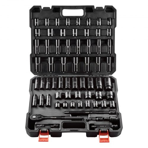Drive Impact Socket Set 1/2" - 65PCS Deep & Standard Socket Set SAE 3/8" to 1-1/4" and Metric 10-24mm, 6 Point CR-V & Cr-Mo Alloy Steel for Auto Repair - Easy-to-Read Size Markings, Storage Case