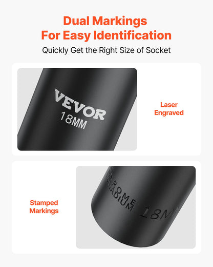 Drive Impact Socket Set 1/2" - 65PCS Deep & Standard Socket Set SAE 3/8" to 1-1/4" and Metric 10-24mm, 6 Point CR-V & Cr-Mo Alloy Steel for Auto Repair - Easy-to-Read Size Markings, Storage Case