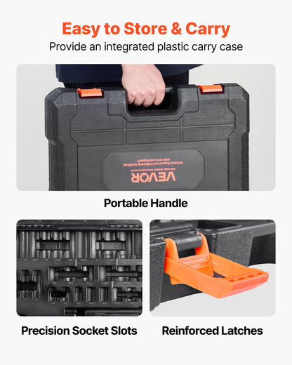 Drive Impact Socket Set 1/2" - 65PCS Deep & Standard Socket Set SAE 3/8" to 1-1/4" and Metric 10-24mm, 6 Point CR-V & Cr-Mo Alloy Steel for Auto Repair - Easy-to-Read Size Markings, Storage Case