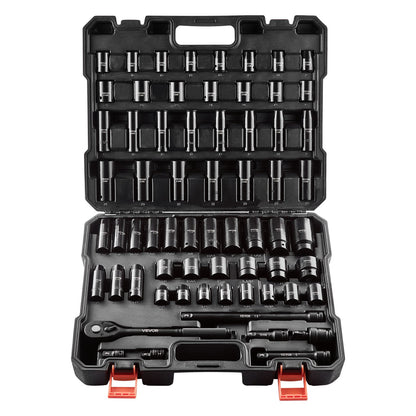 Drive Impact Socket Set 1/2" - 65PCS Deep & Standard Socket Set SAE 3/8" to 1-1/4" and Metric 10-24mm, 6 Point CR-V & Cr-Mo Alloy Steel for Auto Repair - Easy-to-Read Size Markings, Storage Case