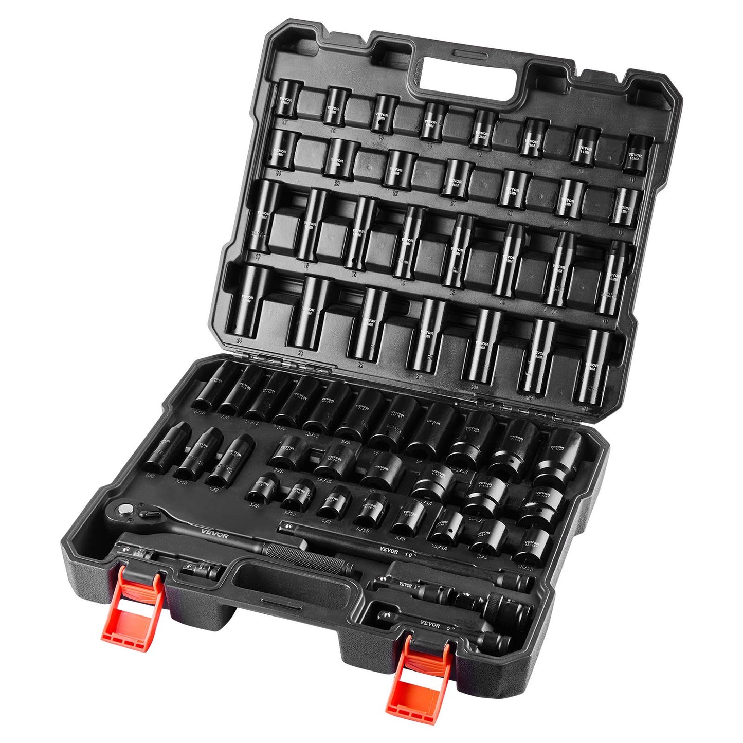 Drive Impact Socket Set 1/2" - 65PCS Deep & Standard Socket Set SAE 3/8" to 1-1/4" and Metric 10-24mm, 6 Point CR-V & Cr-Mo Alloy Steel for Auto Repair - Easy-to-Read Size Markings, Storage Case