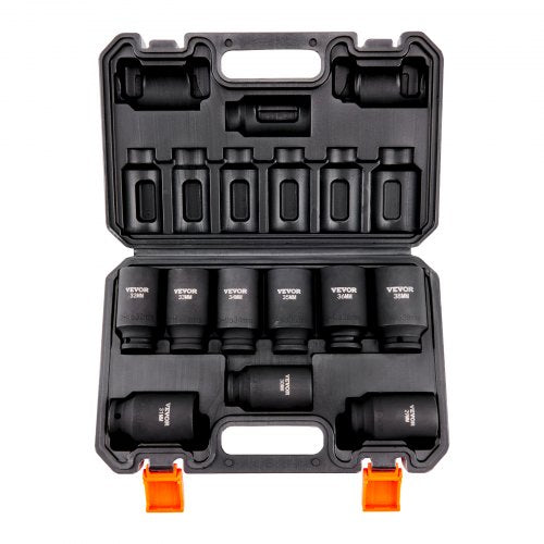 1/2" Drive Impact Socket Set, 9 Piece Deep Socket Set Metric 29-38mm, 6 Point Cr-Mo Alloy Steel for Auto Repair, Easy-to-Read Size Markings, Rugged Construction, Includes Storage Case