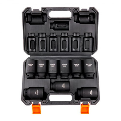 1/2" Drive Impact Socket Set, 9 Piece Deep Socket Set Metric 29-38mm, 6 Point Cr-Mo Alloy Steel for Auto Repair, Easy-to-Read Size Markings, Rugged Construction, Includes Storage Case