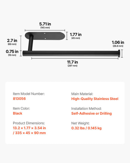 Paper Towel Holder Under Cabinet, High-Quality Stainless Steel Paper Towel Holder, Self Adhesive or Drilling Paper Towel Holder Wall Mount for Kitchen, Bathroom, Pantry