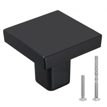 Cabinet Knobs, 10 Pack, 1.18 Inch Black Zinc Alloy Drawer Pulls & Door Handles, Square Kitchen Solid Knobs Dresser Handles, Cupboard Hardware with Screws for Bathroom Closet Cabinets Drawers
