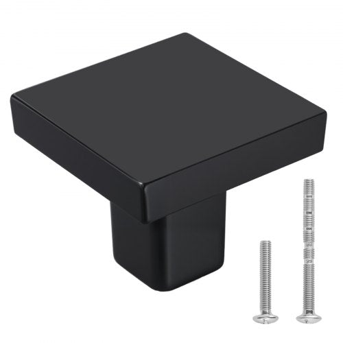 Cabinet Knobs, 10 Pack, 1.18 Inch Black Zinc Alloy Drawer Pulls & Door Handles, Square Kitchen Solid Knobs Dresser Handles, Cupboard Hardware with Screws for Bathroom Closet Cabinets Drawers