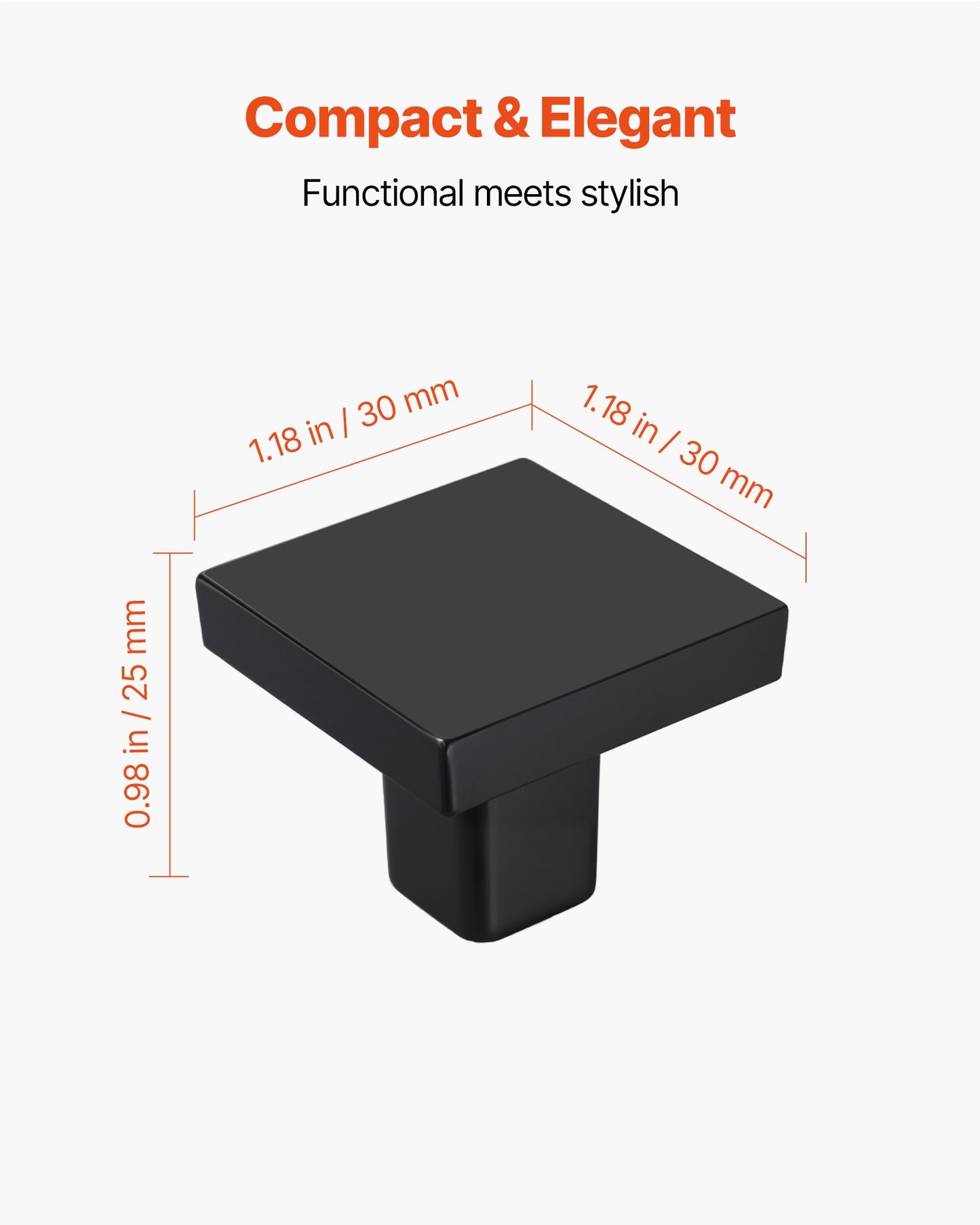 Cabinet Knobs, 10 Pack, 1.18 Inch Black Zinc Alloy Drawer Pulls & Door Handles, Square Kitchen Solid Knobs Dresser Handles, Cupboard Hardware with Screws for Bathroom Closet Cabinets Drawers