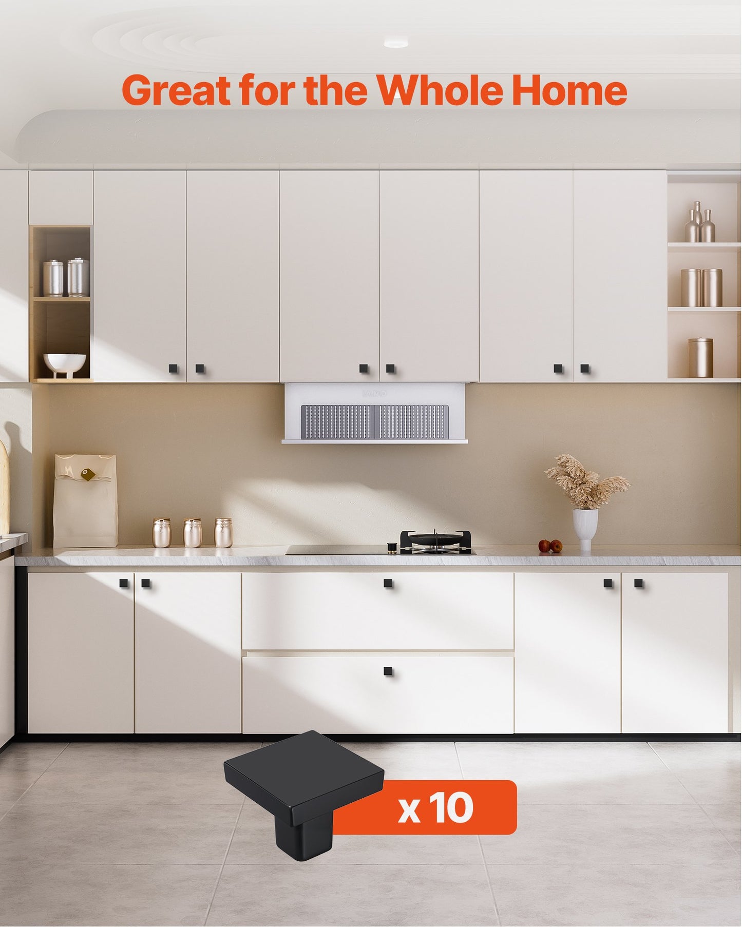 Cabinet Knobs, 10 Pack, 1.18 Inch Black Zinc Alloy Drawer Pulls & Door Handles, Square Kitchen Solid Knobs Dresser Handles, Cupboard Hardware with Screws for Bathroom Closet Cabinets Drawers