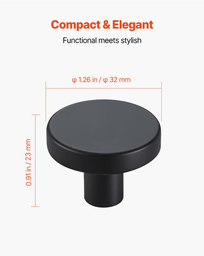 Cabinet Knobs, 10 Pack, 1.26 Inch Black Zinc Alloy Drawer Pulls & Door Handles, Mushroom Kitchen Solid Knobs Dresser Handles, Cupboard Hardware with Screws for Bathroom Closet Cabinets Drawers