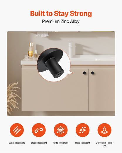 Cabinet Knobs, 10 Pack, 1.26 Inch Black Zinc Alloy Drawer Pulls & Door Handles, Mushroom Kitchen Solid Knobs Dresser Handles, Cupboard Hardware with Screws for Bathroom Closet Cabinets Drawers