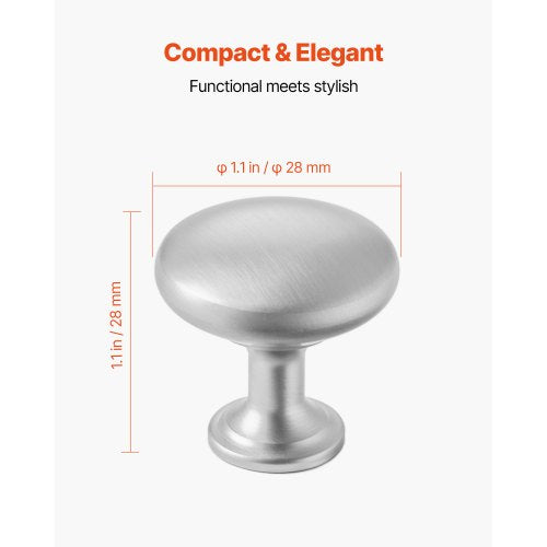 Skåpknoppar, 25-pack, 28 mm lådhandtag i zinklegering, svampformade köksknoppar, byråhandtag, skåpbeslag med skruvar för badrumsskåp, lådor, nickelfärg |  EU