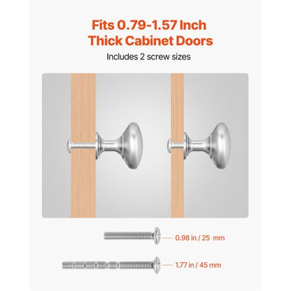 Skåpknoppar, 25-pack, 28 mm lådhandtag i zinklegering, svampformade köksknoppar, byråhandtag, skåpbeslag med skruvar för badrumsskåp, lådor, nickelfärg |  EU