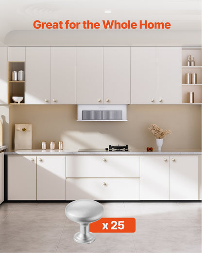 Cabinet Knobs, 25 Pack, 1.1 Inch Zinc Alloy Drawer Pulls & Door Handles, Mushroom Kitchen Dresser Solid Knobs, Cupboard Hardware with Screws for Bathroom Closet Cabinets Drawers, Nickel Color