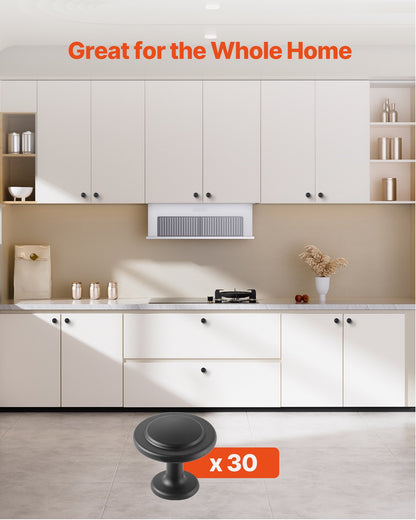 Cabinet Knobs, 30 Pack, 1.22 Inch Black Zinc Alloy Drawer Pulls & Door Handles, Mushroom Kitchen Solid Knobs Dresser Handles, Cupboard Hardware with Screws for Bathroom Closet Cabinets Drawers