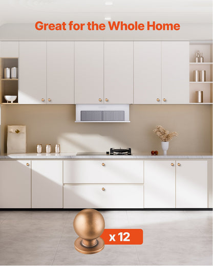 Cabinet Knobs, 12 Pack, 0.98 Inch Zinc Alloy Drawer Pulls Door Handles, Round Kitchen Dresser Solid Knobs Cupboard Hardware with Screws for Bathroom Closet Cabinets Drawers, Antique Brass Color