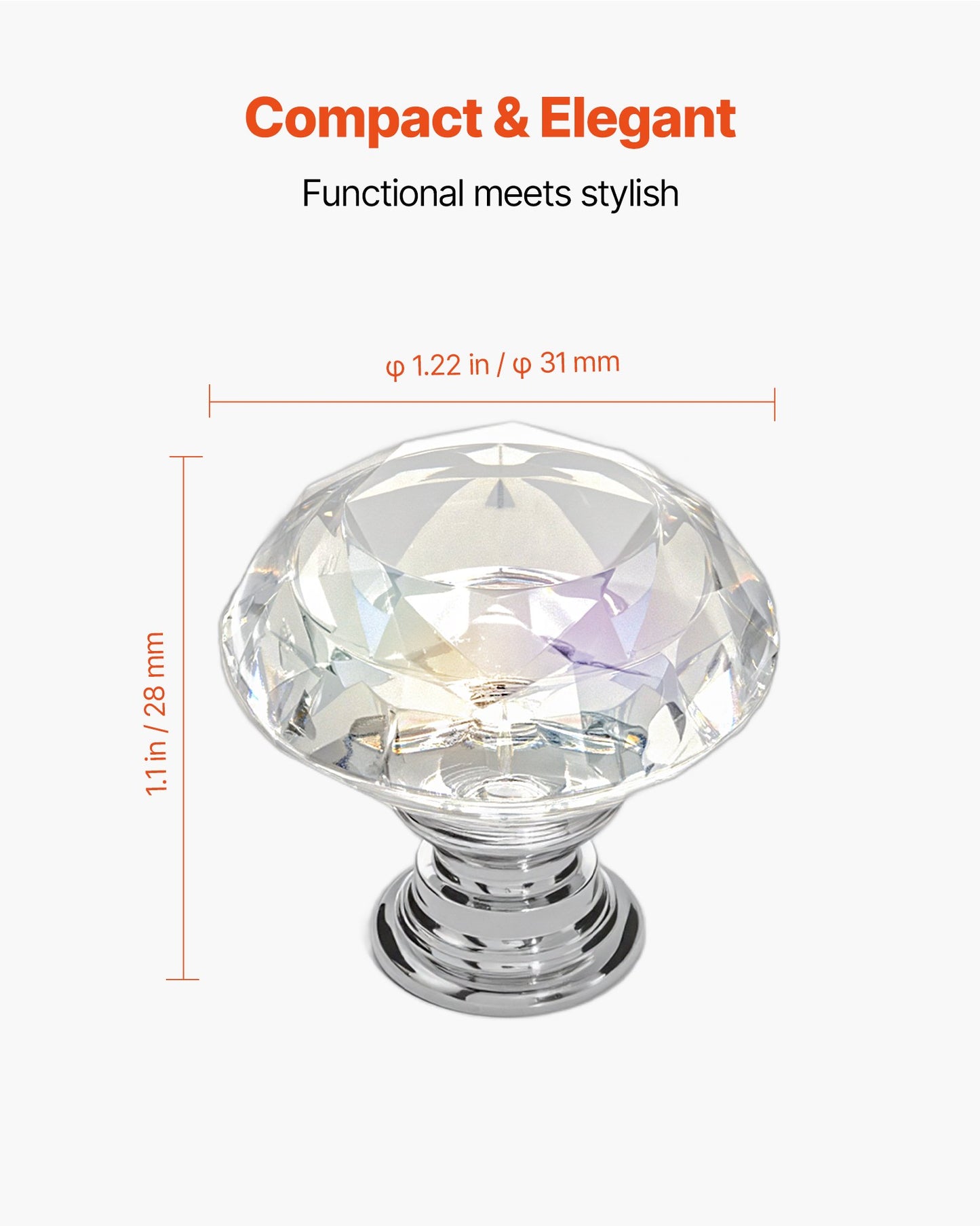 Cabinet Knobs, 12 Pack, 1.22 Inch Acrylic & Zinc Alloy Drawer Pulls Door Handles, Diamond Kitchen Solid Knobs Dresser Handles, Cupboard Hardware with Screws for Bathroom Closet Cabinets Drawers