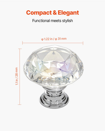 Cabinet Knobs, 12 Pack, 1.22 Inch Acrylic & Zinc Alloy Drawer Pulls Door Handles, Diamond Kitchen Solid Knobs Dresser Handles, Cupboard Hardware with Screws for Bathroom Closet Cabinets Drawers