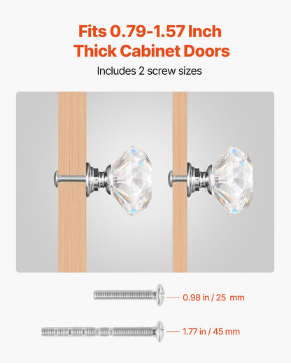 Cabinet Knobs, 12 Pack, 1.22 Inch Acrylic & Zinc Alloy Drawer Pulls Door Handles, Diamond Kitchen Solid Knobs Dresser Handles, Cupboard Hardware with Screws for Bathroom Closet Cabinets Drawers