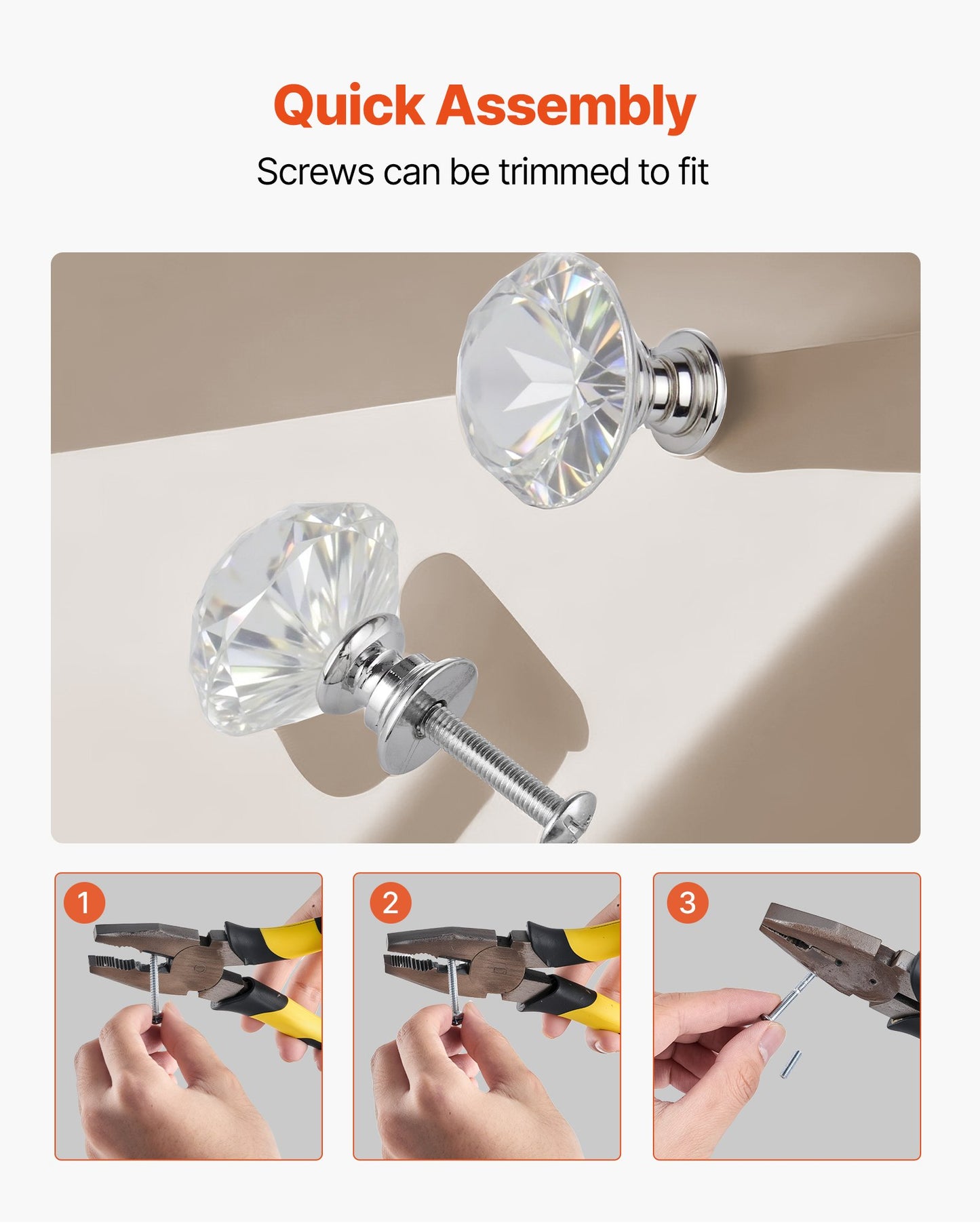 Cabinet Knobs, 12 Pack, 1.22 Inch Acrylic & Zinc Alloy Drawer Pulls Door Handles, Diamond Kitchen Solid Knobs Dresser Handles, Cupboard Hardware with Screws for Bathroom Closet Cabinets Drawers