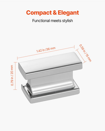 Cabinet Knobs, 10 Pack, 1.42 Inch Zinc Alloy Drawer Pulls Door Handles, Rectangular Kitchen Dresser Solid Knobs, Cupboard Hardware with Screws for Bathroom Closet Cabinets Drawers, Chrome Color