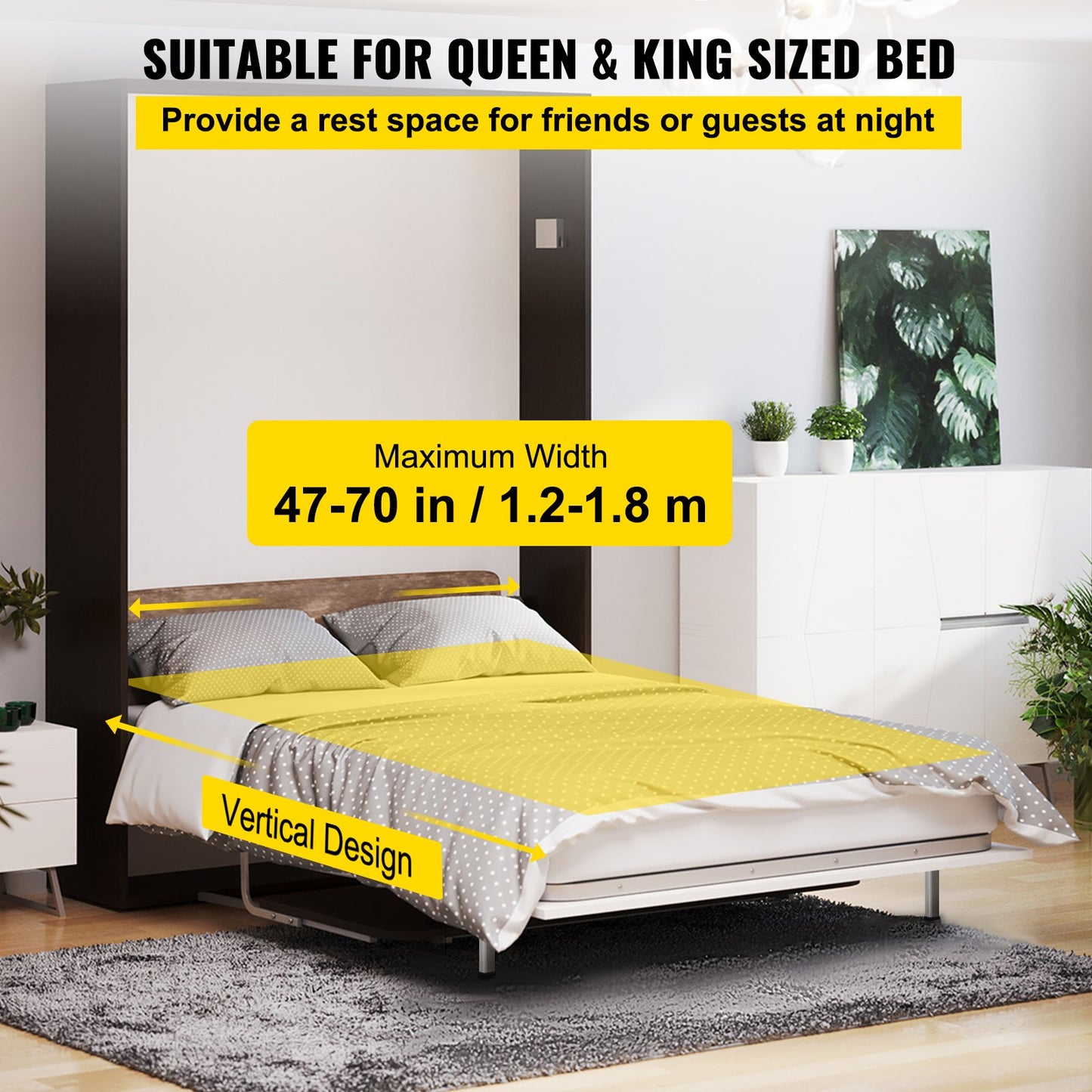 Murphy Mounting Wall Springs Mechanism Heavy Duty Support Hardware DIY Kit for King Queen Bed (Vertical), White