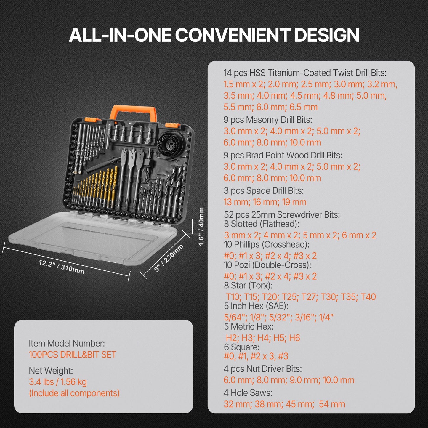 Borrbitssats 100 st skruvmejselbitssats med bärväska Multifunktion