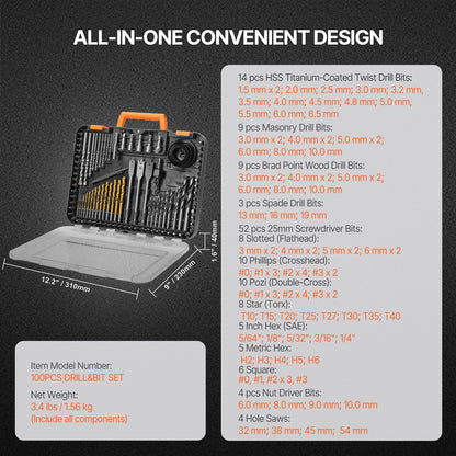 Borrbitssats 100 st skruvmejselbitssats med bärväska Multifunktion