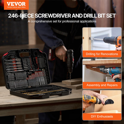 Borrbitssats 246 st skruvmejselbitssats med bärväska Multifunktion