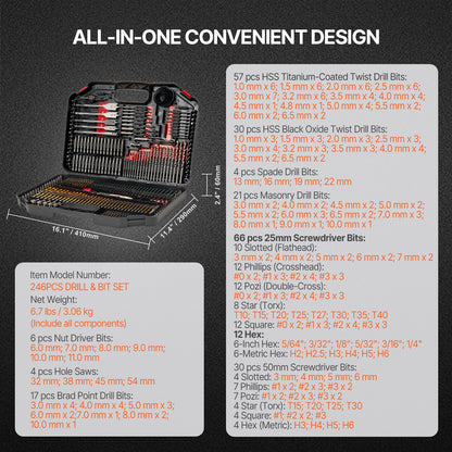 Borrbitssats 246 st skruvmejselbitssats med bärväska Multifunktion
