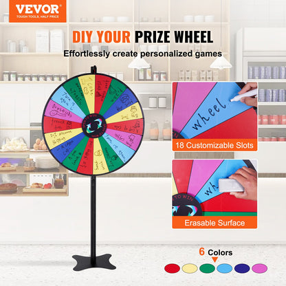 36 inch Spinning Prize Wheel, 18 Slots Spinning Wheel, Roulette Wheel with a Dry Erase and 2 Markers, Tabletop or Floor Standing Win Fortune Spin Games in Party Pub Trade Show Carnival